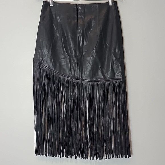 Other BAGATELLE.NYC black fringed faux leather midi skirt medium Size 29" - 4 Thumbnail