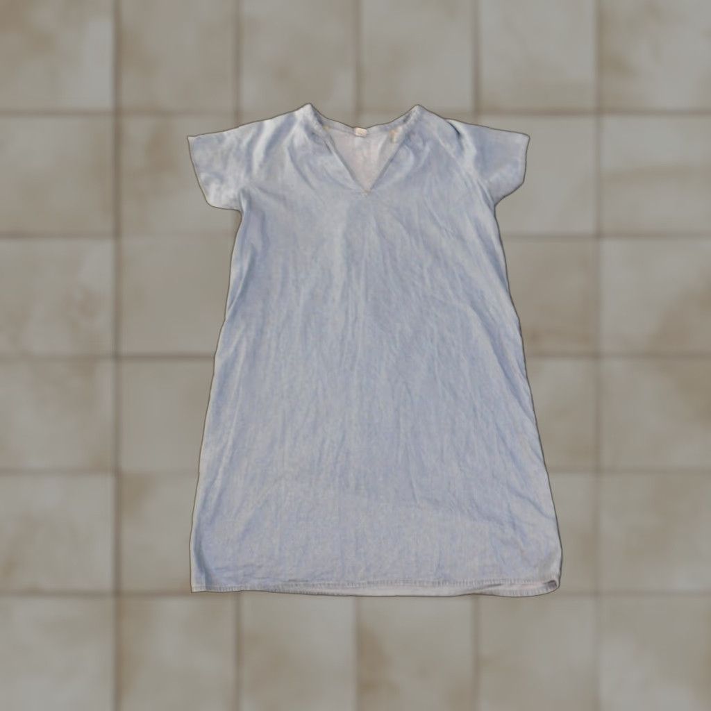 Old Navy Old Navy Dress Midi Denim Cotton A-Line Raglan Sleeve Short Sleeve Women M Blue Ruffle Flower Casual Vintage: No Size M / US 6-8 / IT 42-44 - 1 Thumbnail
