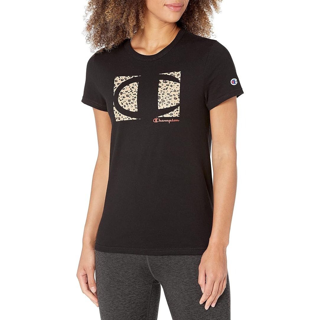 Champion Champion Black Cotton Graphic Tee Animal Print Logo T Shirt Size L / US 10 / IT 46 - 1 Thumbnail