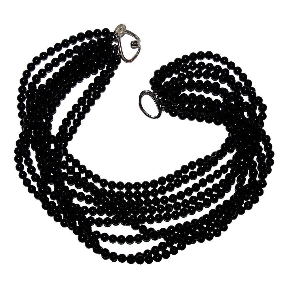 Designer Black Onyx Beaded Torsade Necklace Alberto Juan Size ONE SIZE - 3 Thumbnail