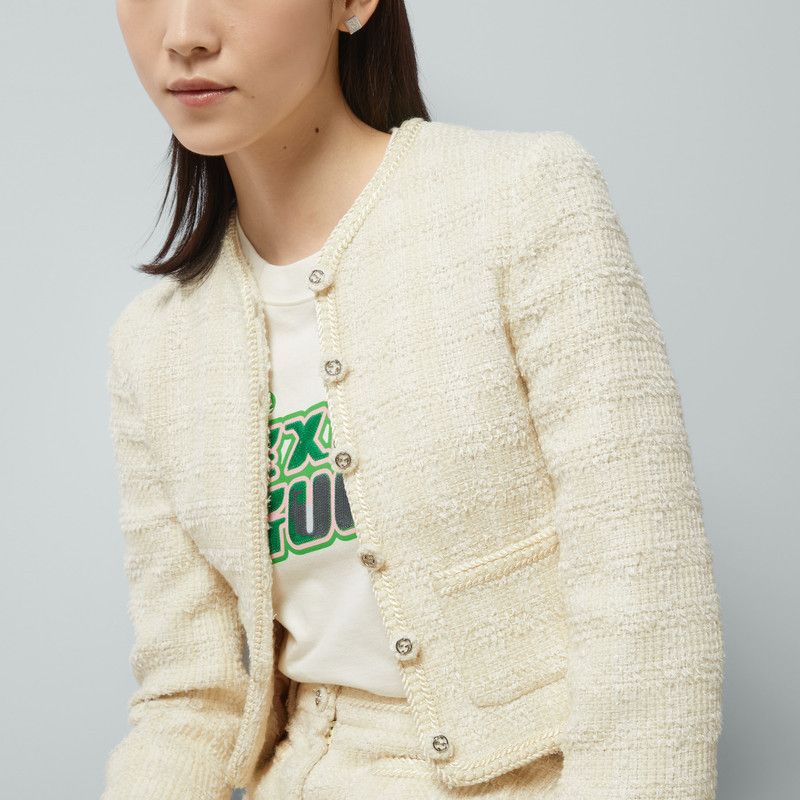 Gucci o1loc1c0226 761164 Tweed Jacket in Ivory Size XS / US 0-2 / IT 36-38 - 3 Thumbnail