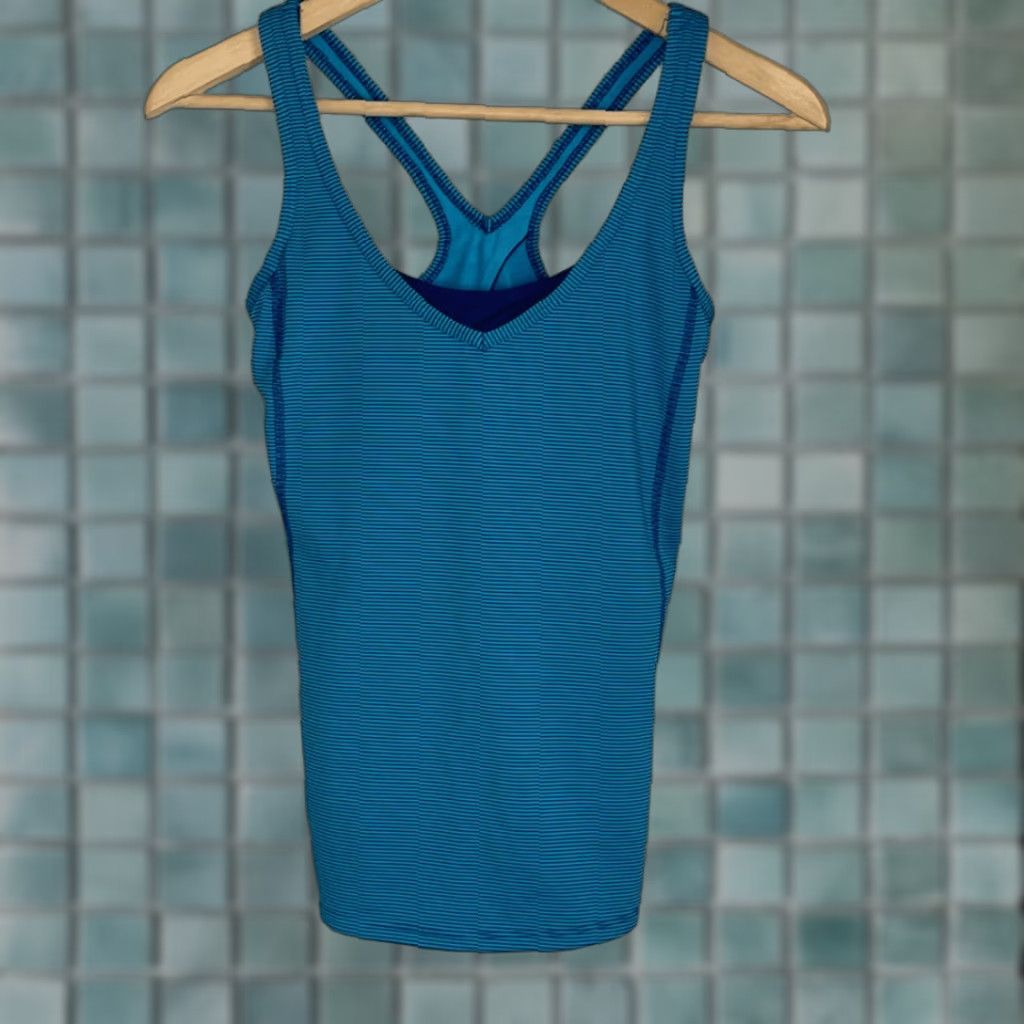 Vintage Lucy Women Tank XS Blue Striped Activewear Teal Built in Bra Size XS / US 0-2 / IT 36-38 - 1 Thumbnail