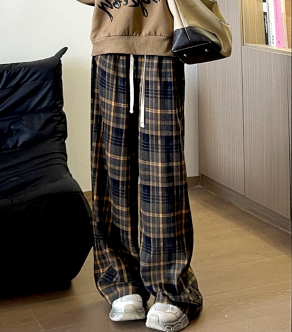 Vintage Hippie England Flannel Check Wide Leg Trousers Rave