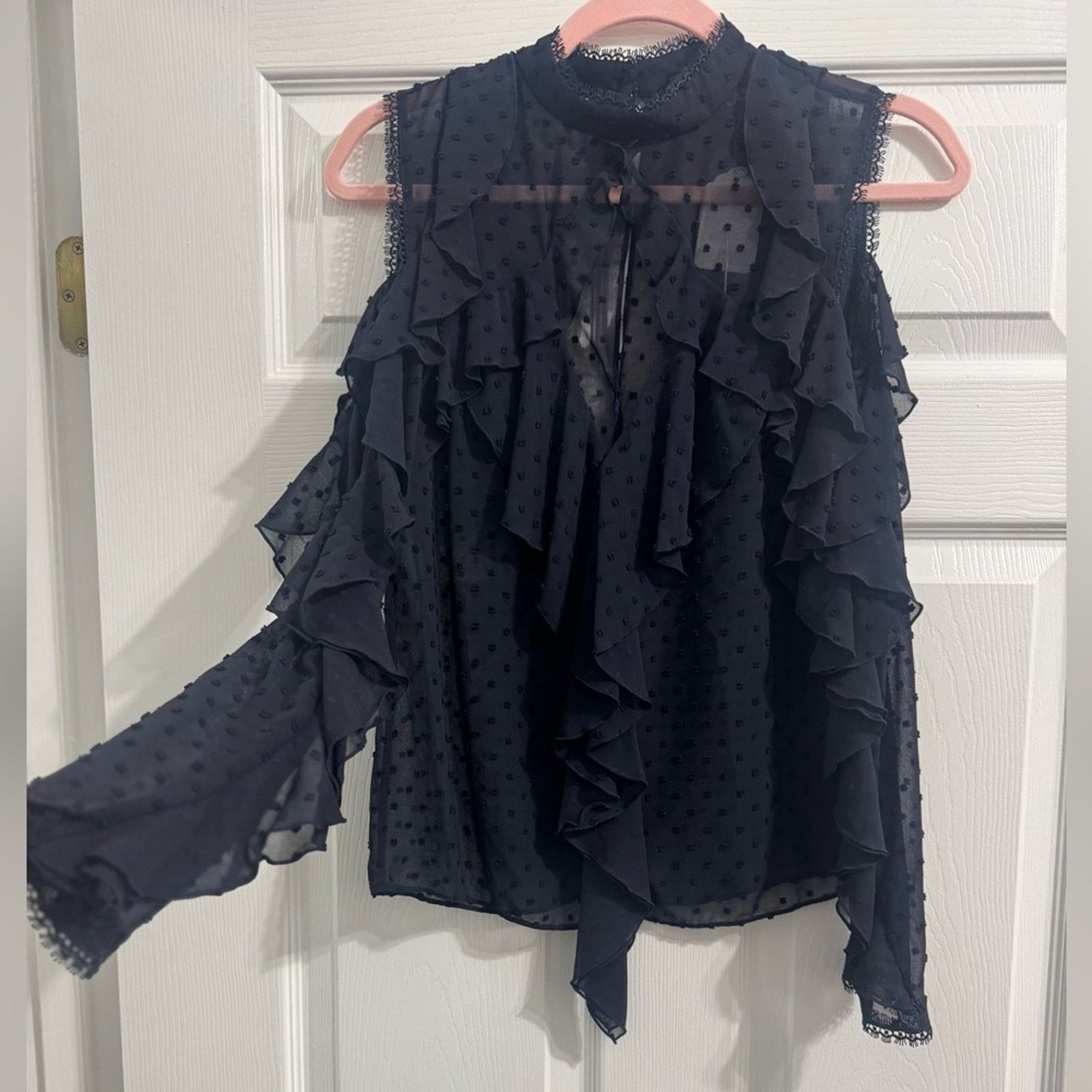 NICHOLAS 136 Nicholas $695 Navy Ruffle Trim Blouse Size 2 Size XS / US 0-2 / IT 36-38 - 12 Thumbnail