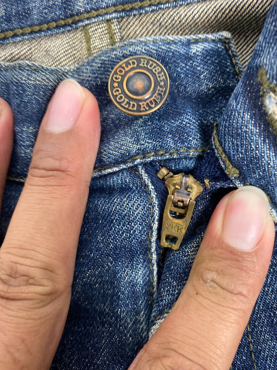 Japanese Brand vintage gold rush distressed reworked denim nice design Size US 31 - 13 Thumbnail