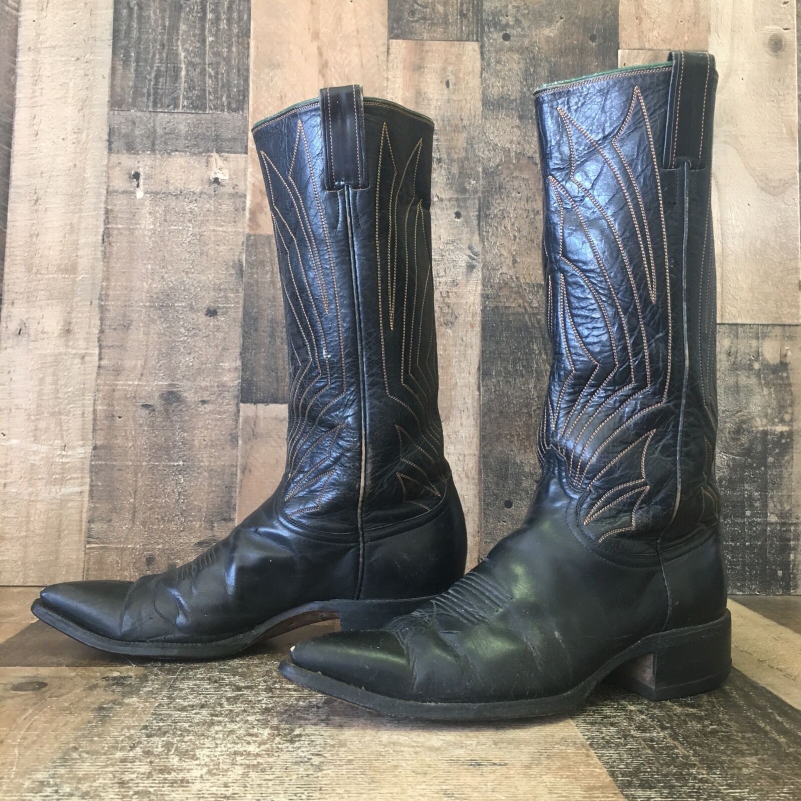 Justin Boots Justin Vtg White Label Tall Stitched Pointed Toe Boots 10 B Grailed