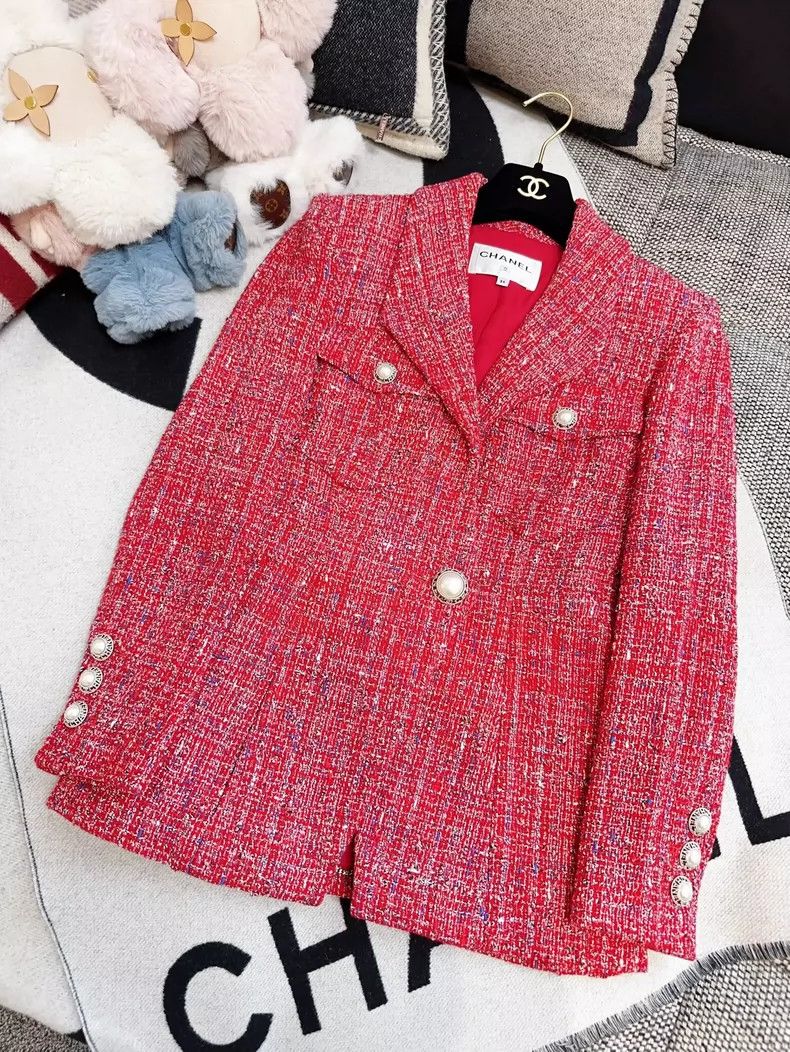 Chanel Chanel 19P early spring red tweed pearl buckle coat Size XXS / US 00 / IT 34 - 3 Thumbnail