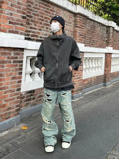 Jean ripped damaged skate hiphop flare baggy jeans Size US 30 / EU 46 - 4 Thumbnail
