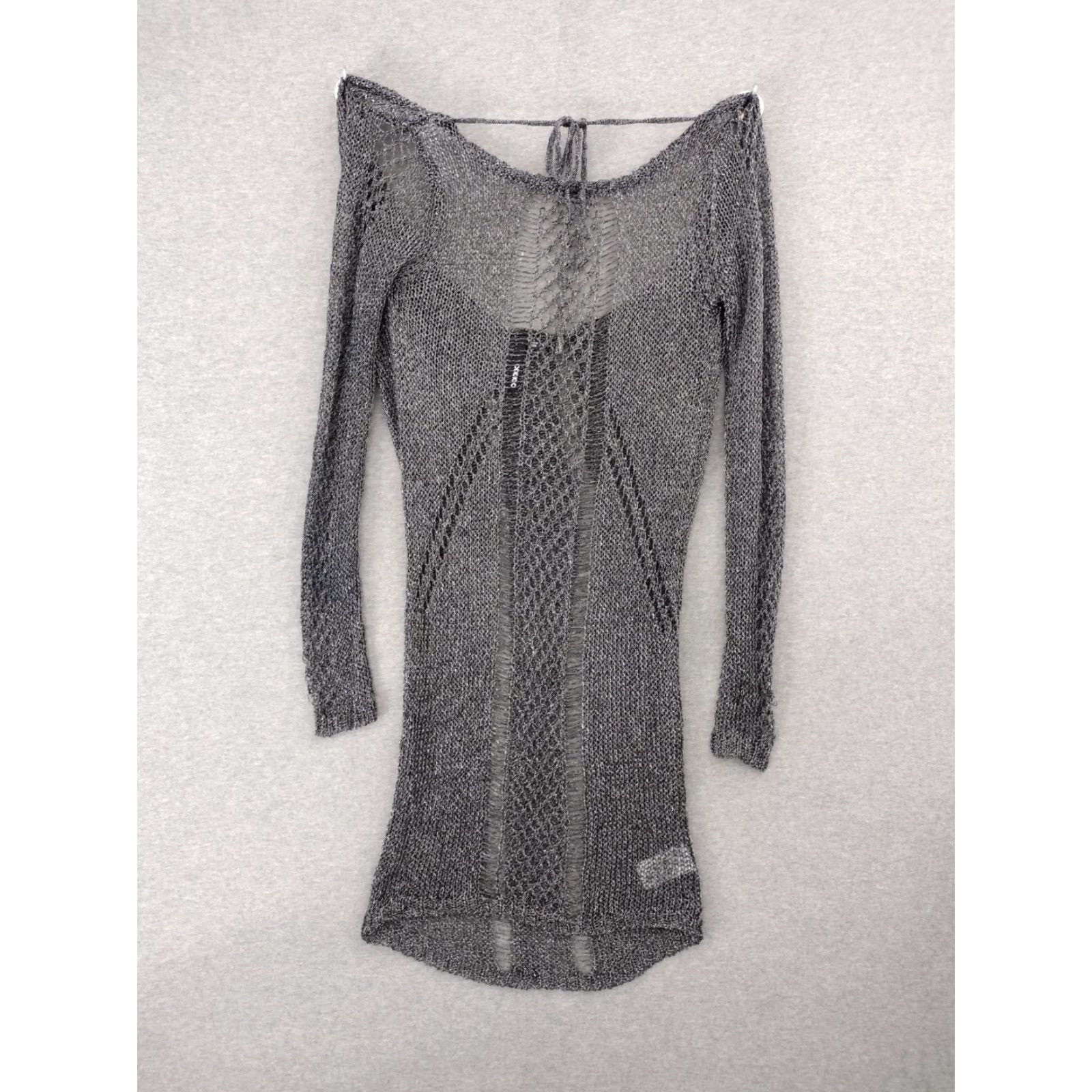Vintage CODIGO Dress WOMEN Knitted Mini Longsleeve Boat Neck Gray S Size S / US 4 / IT 40 - 2 Thumbnail