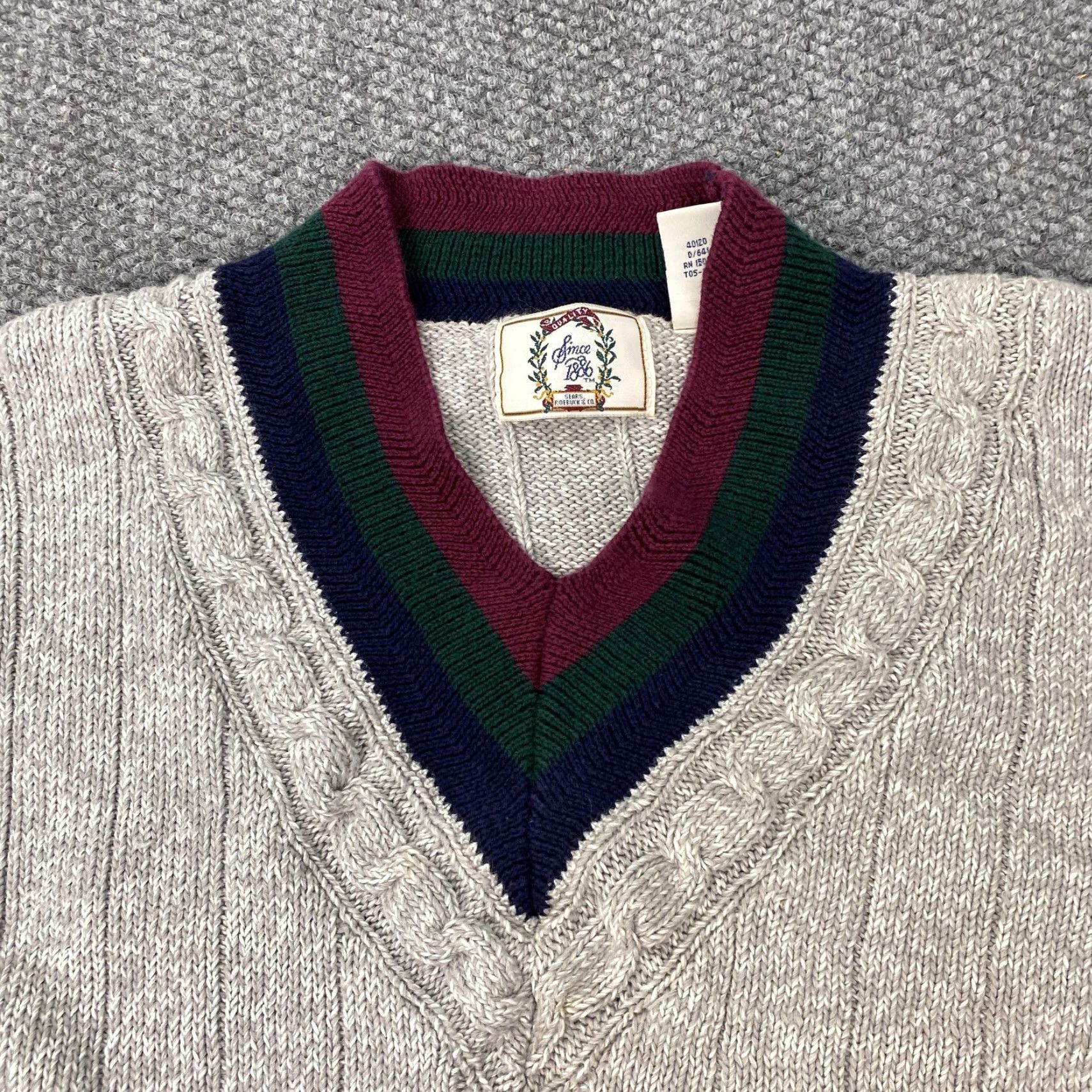 Sears VINTAGE Sears Sweater Mens Large Gray V-Neck Cable Knit Academia Preppy 90s Mens Size US L / EU 52-54 / 3 - 2 Thumbnail