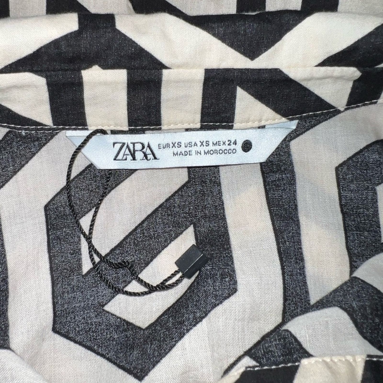 Zara New Zara Monochrome Poplin Cotton Geometric Pattern Dress! Size XS / US 0-2 / IT 36-38 - 6 Thumbnail