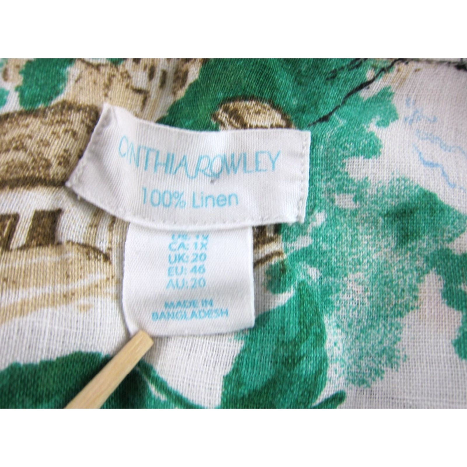 Cynthia Rowley Cynthia Rowley Blouse Shirt 1X Green Amalfi Coast 100% Linen Long Sleeve Size XL / US 12-14 / IT 48-50 - 3 Thumbnail