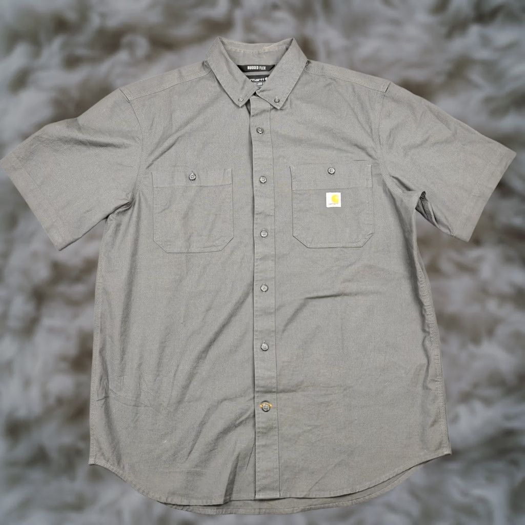 Carhartt Carhartt Shirt Mens L Gray Solid Cotton Short Sleeve Button Up Workwear Size US L / EU 52-54 / 3 - 1 Thumbnail