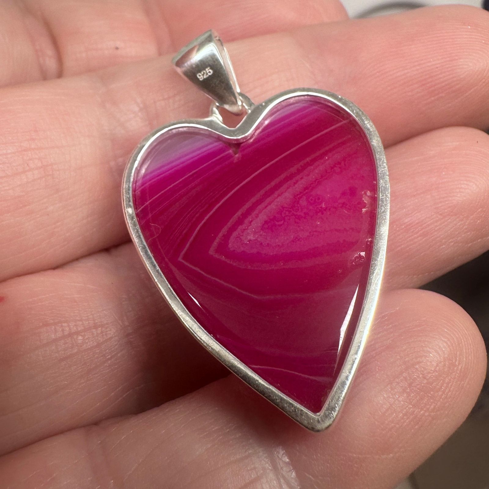 The Unbranded Brand Pink Agate Heart Pendant Sterling Silver Size ONE SIZE - 5 Thumbnail