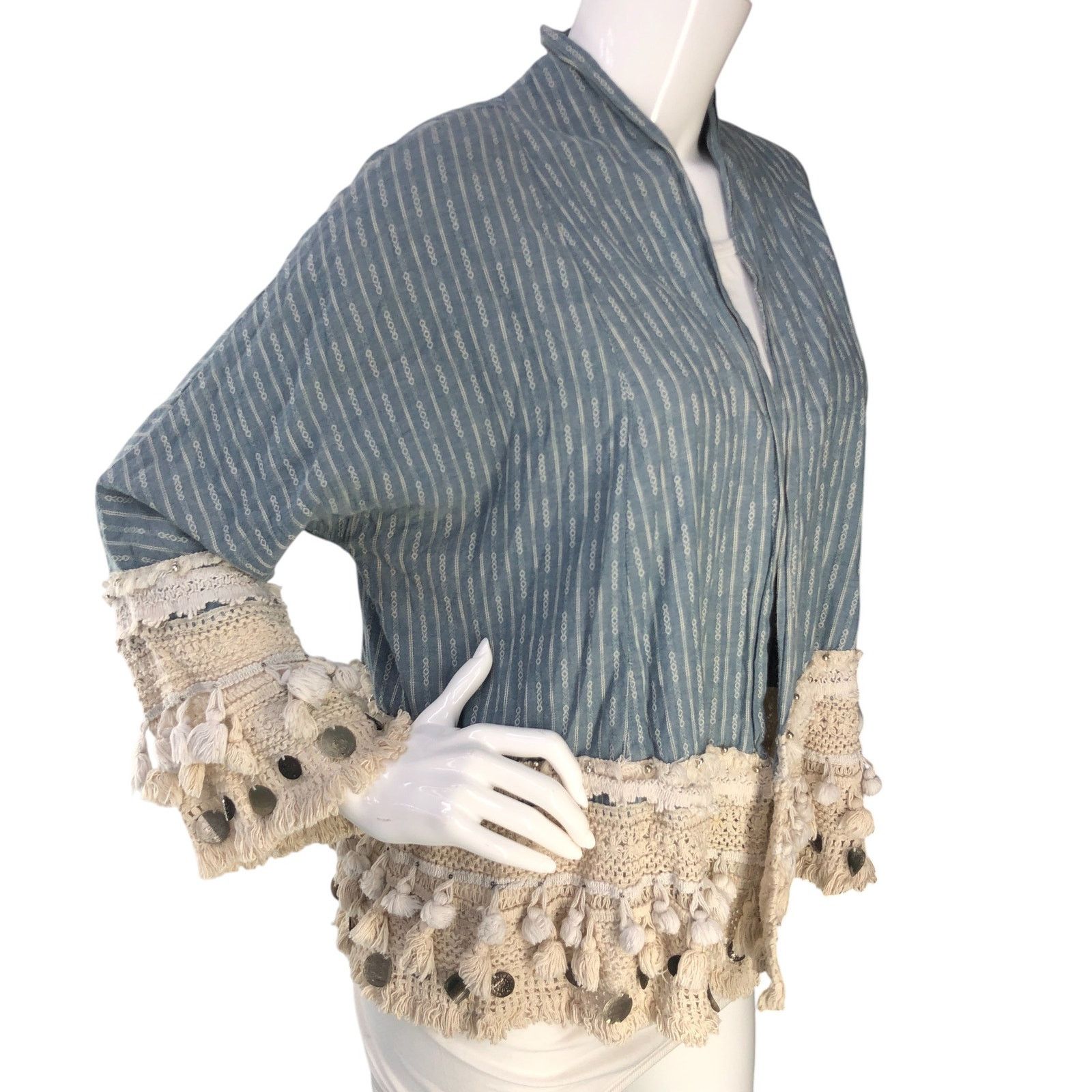 Zara Zara Size S Cardigan Open Front Crochet Trim Tassles Blue Size S / US 4 / IT 40 - 10 Thumbnail