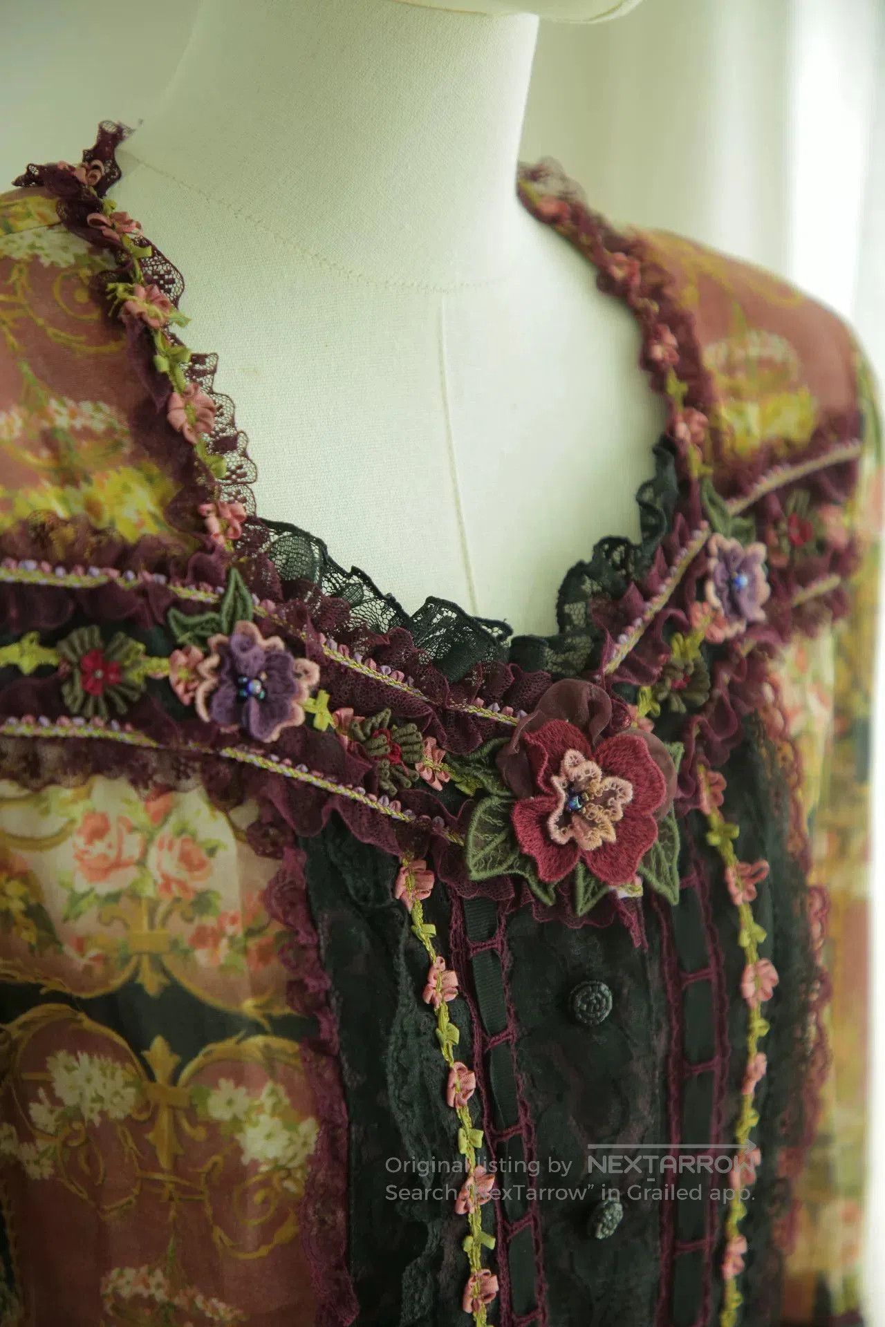 non Vintage Floral Print Sheer Blouse. Size M / US 6-8 / IT 42-44 - 3 Thumbnail