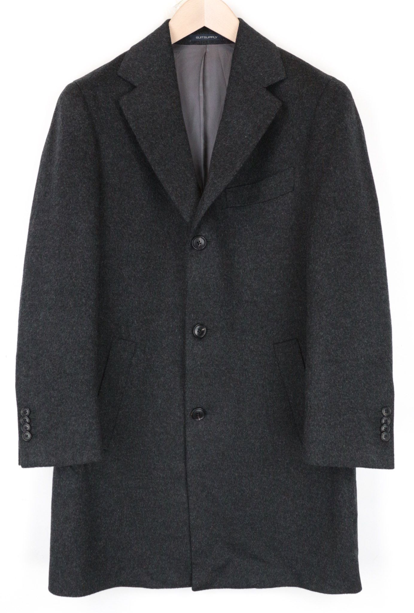 image of Suitsupply Vicenza Uk36S Dark Greywool Mid-Length Coat 68840, Men's (Size Small)