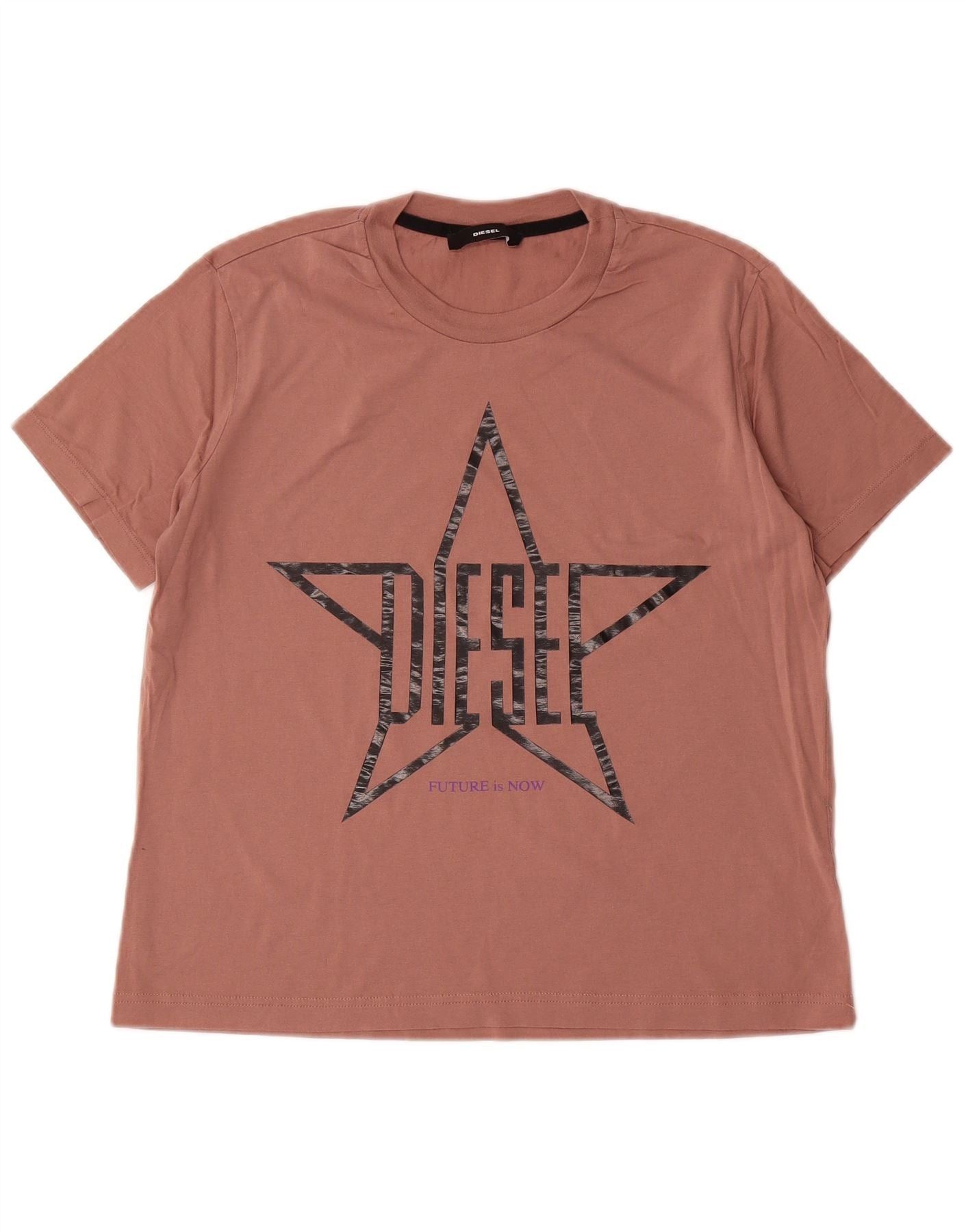 Diesel Womens Graphic T-Shirt Top UK 12 Medium Brown Size S / US 4 / IT 40 - 1 Thumbnail