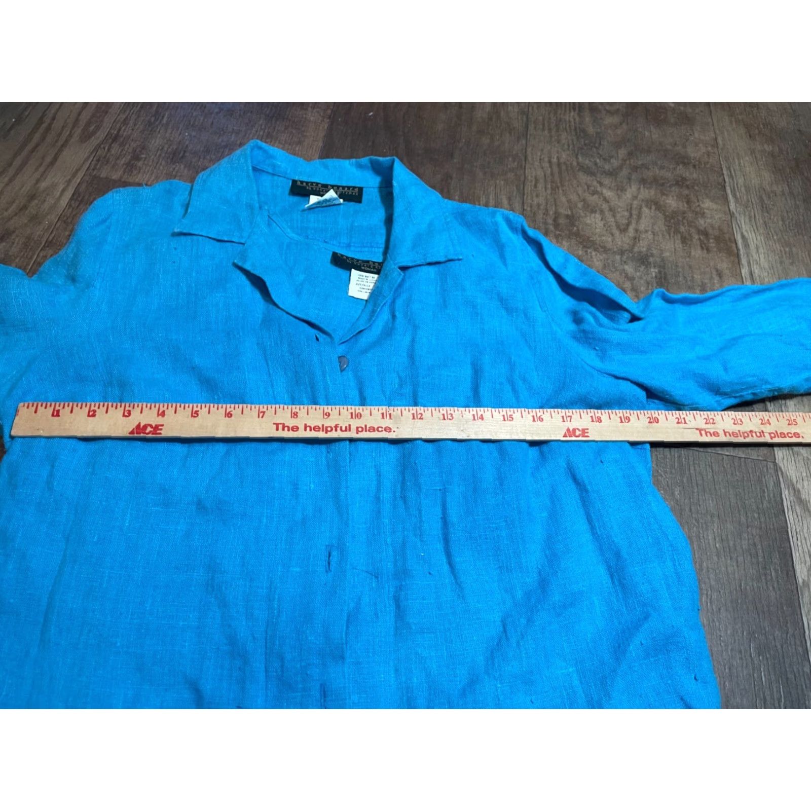 Vintage HARVE BERNARD Jacket with Blouse Womens 16W Blue 100% Linen Shacket Jacket Blue 16W Womens Size XXL / US 16-18 / IT 52-54 - 4 Thumbnail