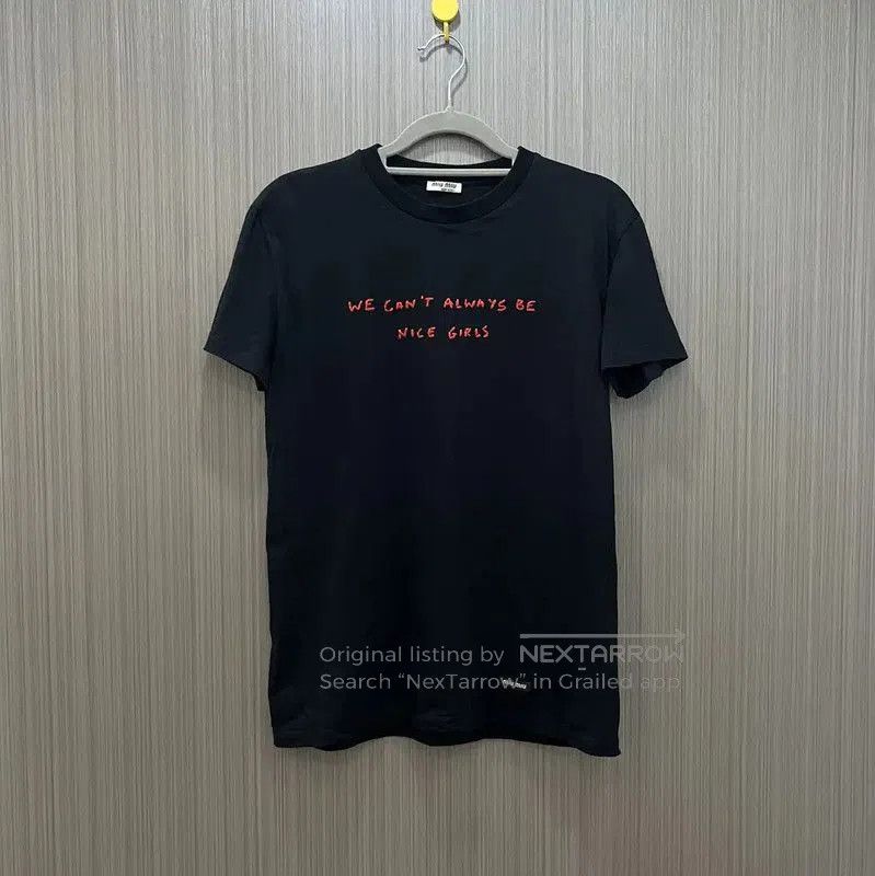 Miu Miu Miu Miu Black Cotton Tee with Slogan . Size XS / US 0-2 / IT 36-38 - 1 Thumbnail