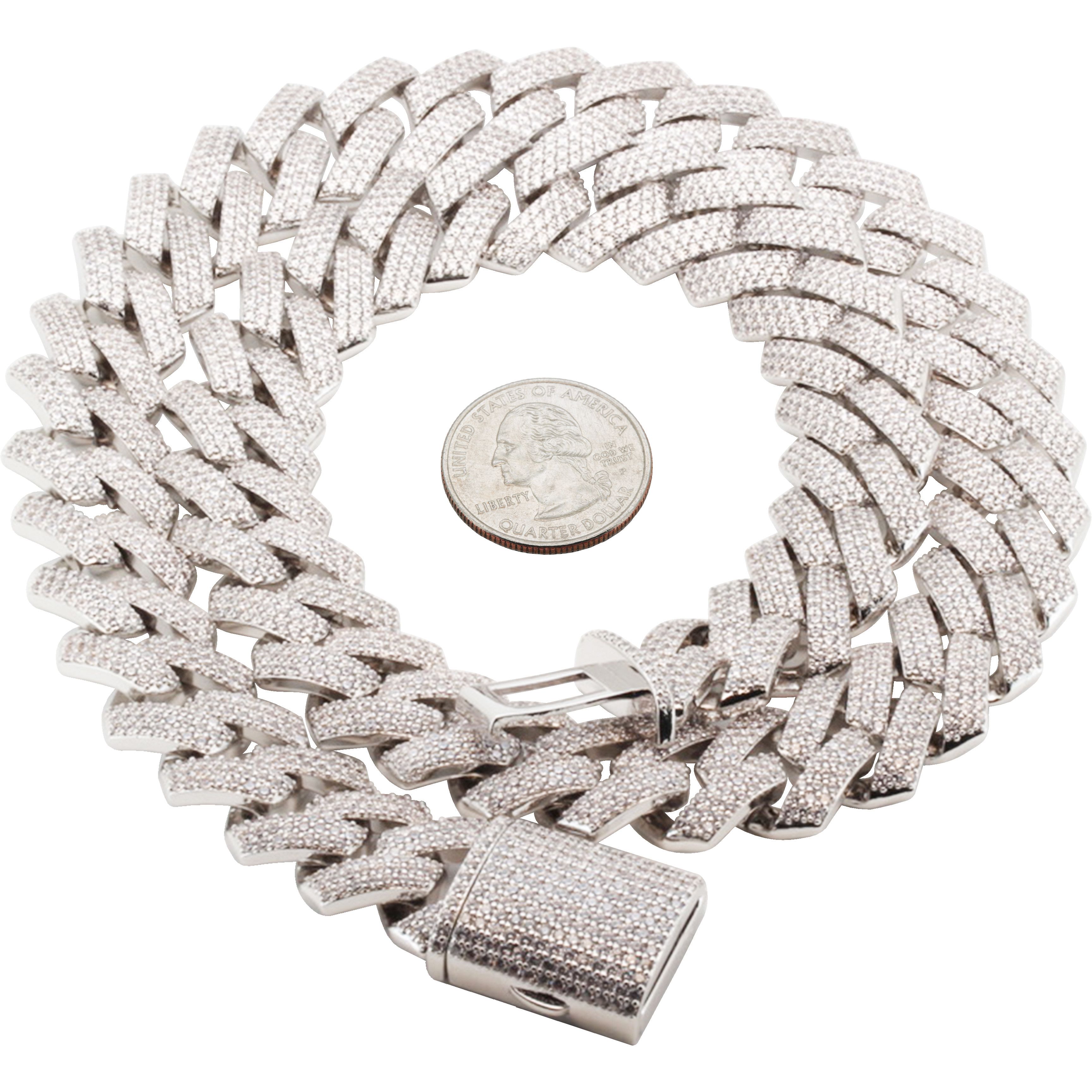 Other 14k White Gold Plated AAA CZ 18mm Cuban Chain Necklace 24” Size ONE SIZE - 2 Thumbnail
