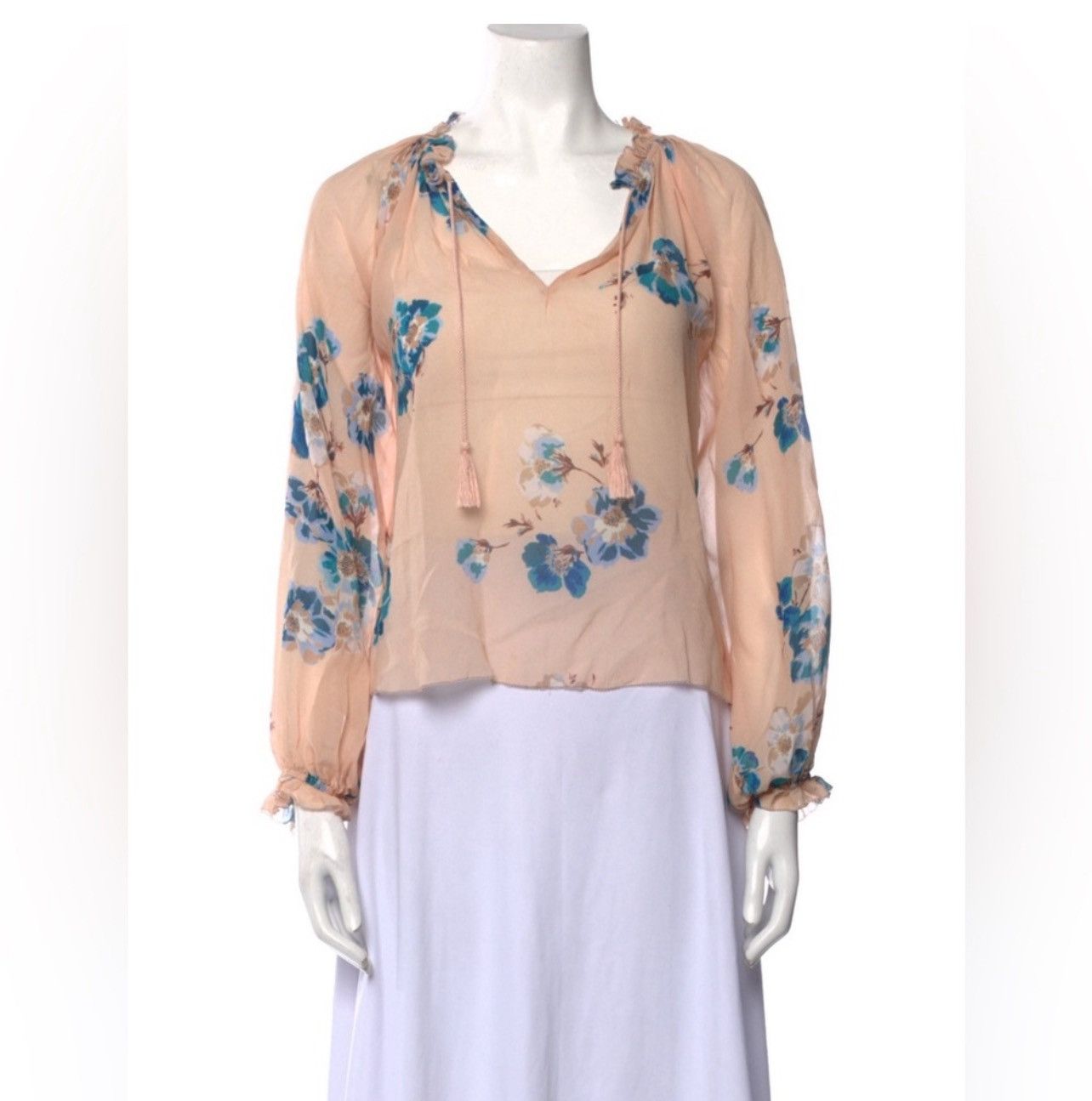 Ulla Johnson ULLA JOHNSON Sarna Floral Printed Blouse - Nude Color Size XS / US 0-2 / IT 36-38 - 2 Thumbnail