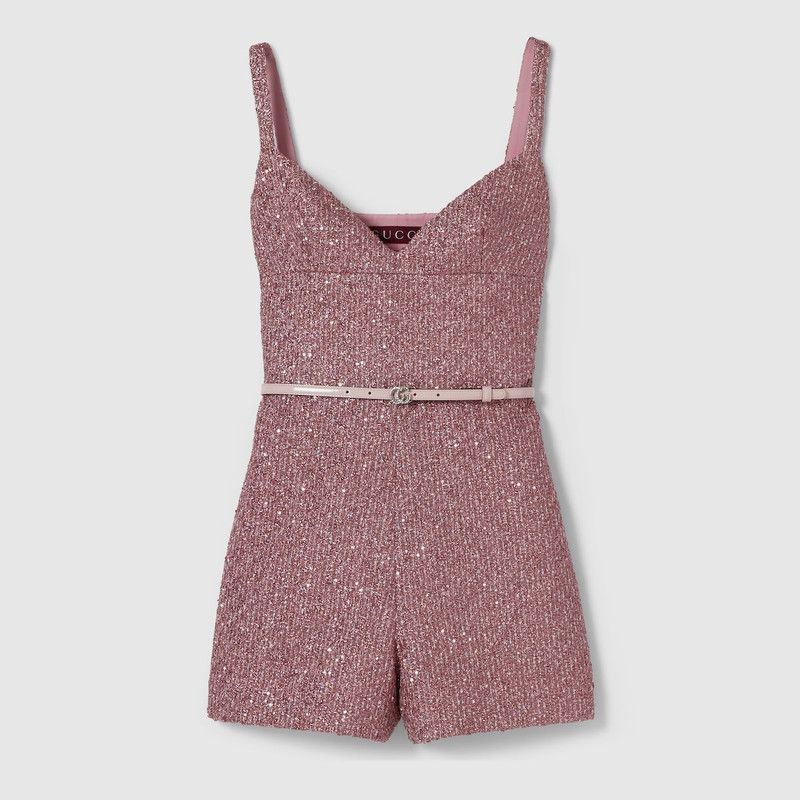 Gucci o1la5ras0526 Sequined Lame Tweed Jumpsuit in Pink Size 25" / US 0 / IT 36 - 1 Thumbnail
