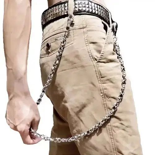 Anime x Jewelry Alternative Creative Skull Connection Metal Pants Chain in Silver, Men's
