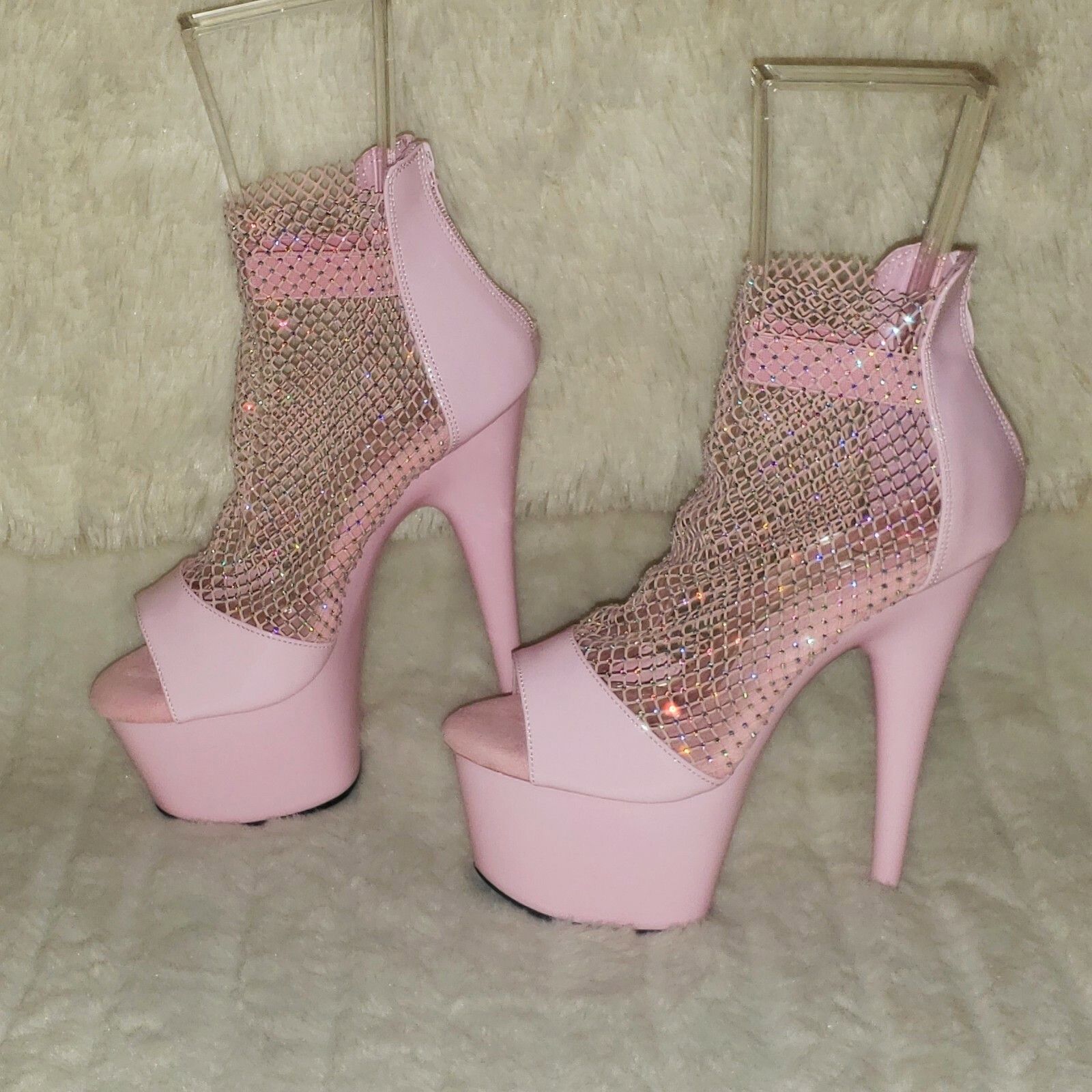 Other Adore 765RM Baby Pink Rhinestone Mesh Platform Sandals 7" Hi Size US 11 / IT 41 - 9 Thumbnail