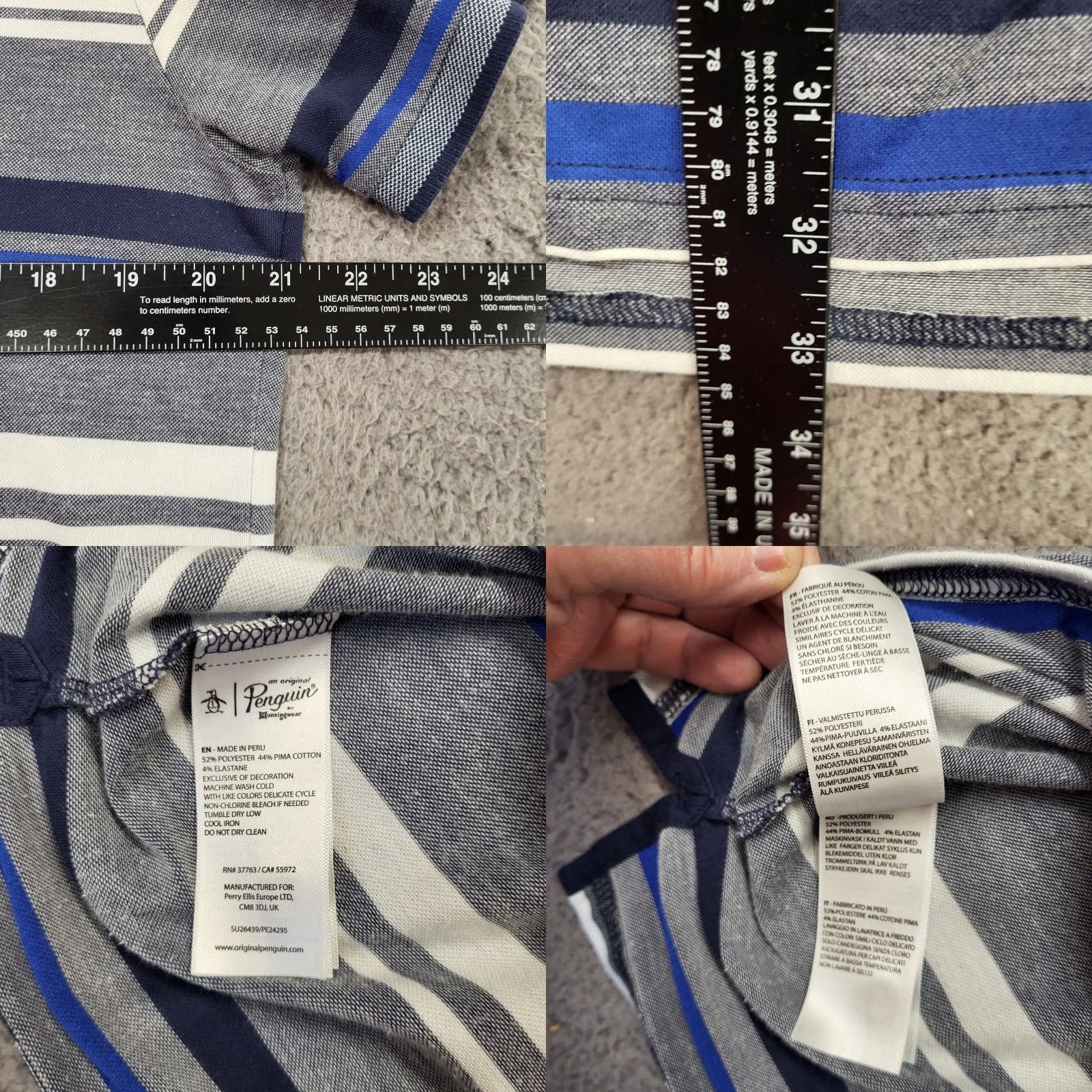 Original Penguin Penguin by Munsingwear Shirt Mens XL/T Gray Blue Stripe Pima Cotton Golf Polo Size US XL / EU 56 / 4 - 8 Thumbnail