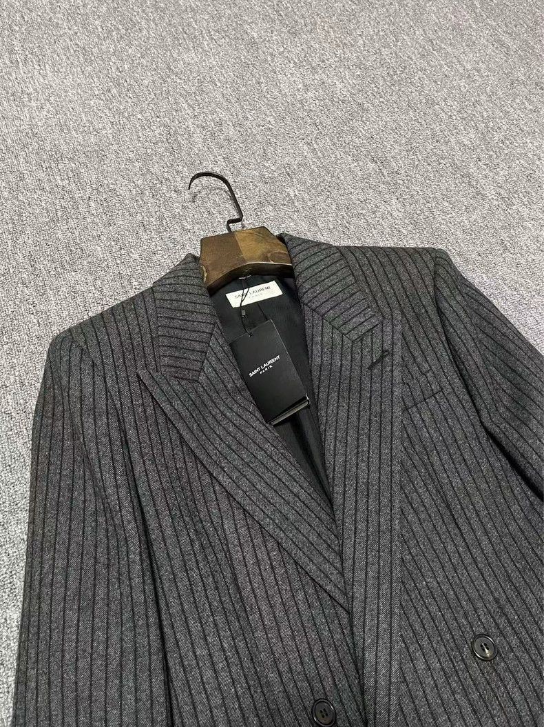 Saint Laurent Paris Saint Laurent Paris Grey vertical striped wool blazer jacke Size US S / EU 44-46 / 1 - 4 Thumbnail