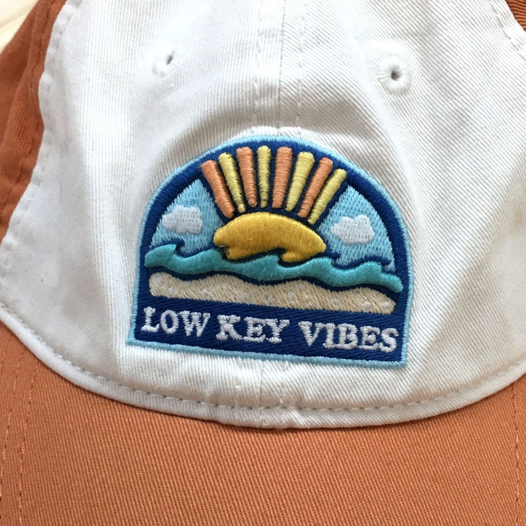 American Eagle Outfitters American Eagle Outfitters Baseball Cap Mens Orange OS Embroidered Low Key Vibes Size ONE SIZE - 3 Thumbnail
