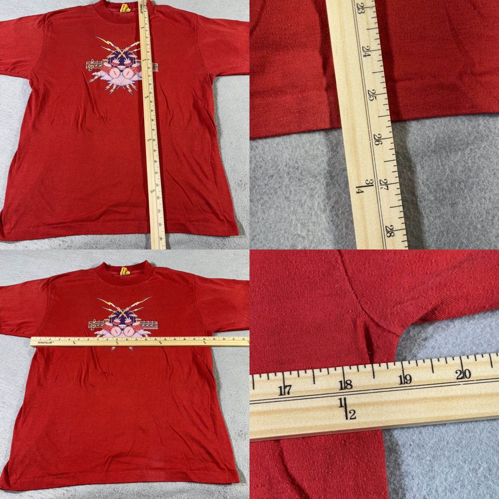 Vintage VINTAGE Drum Kit Shirt Mens Large Red Lightning Music Band Graphic SS 90s Y2k Size US L / EU 52-54 / 3 - 8 Thumbnail