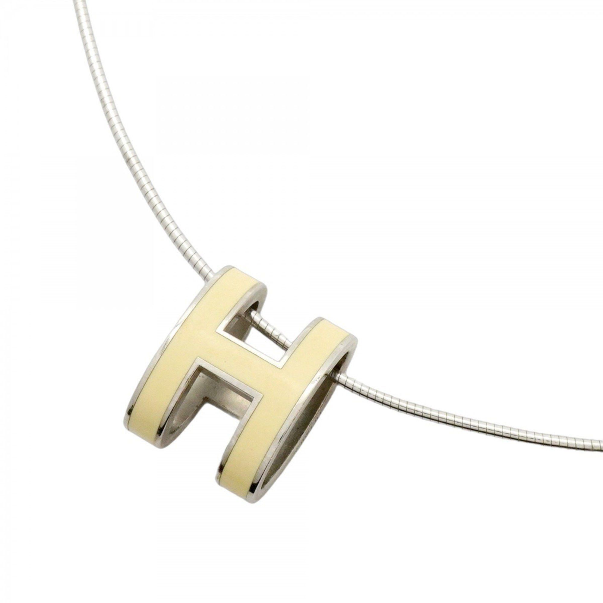 Hermes Pop H Necklace, 925 Sterling Silver, Cream, Women's