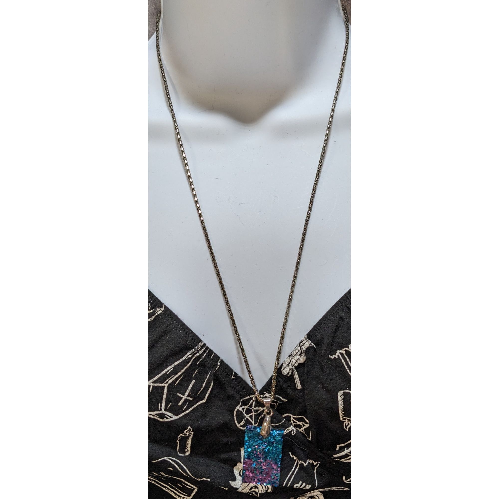 Handmade Whimsical Blue & Purple Glitter Pendant Necklace With Silver Size ONE SIZE - 4 Thumbnail