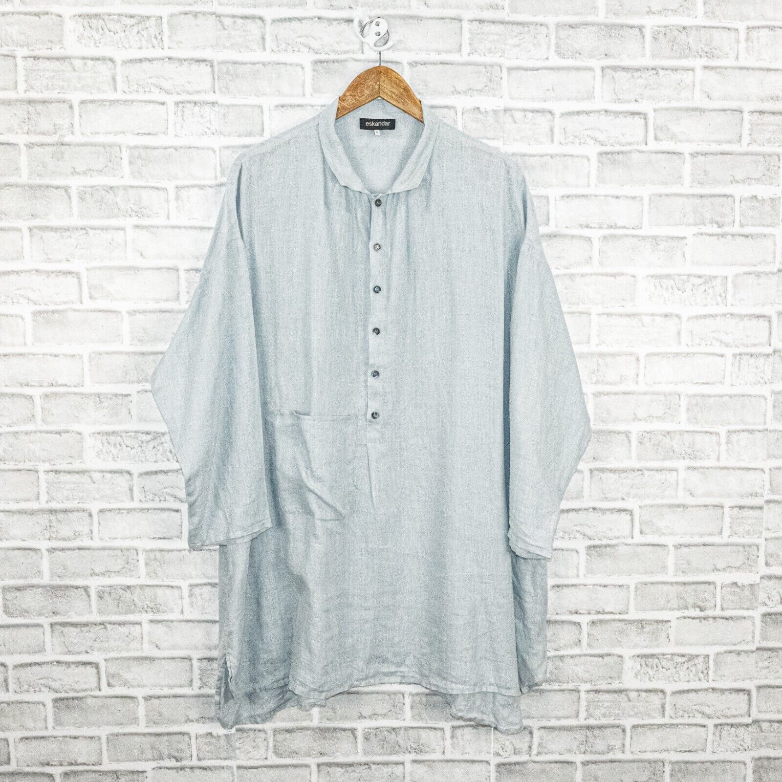 eskandar Eskandar 100% Linen Oversize Tunic Blouse with pocket blue Size ONE SIZE - 4 Thumbnail