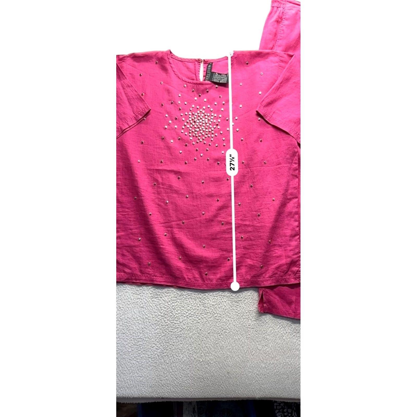 Vintage Diffusion Bright Pink Studded Lounge Set Women 8 Short Sleeve Elastic Waist Two-Piece Size 30" / US 8 / IT 44 - 6 Thumbnail