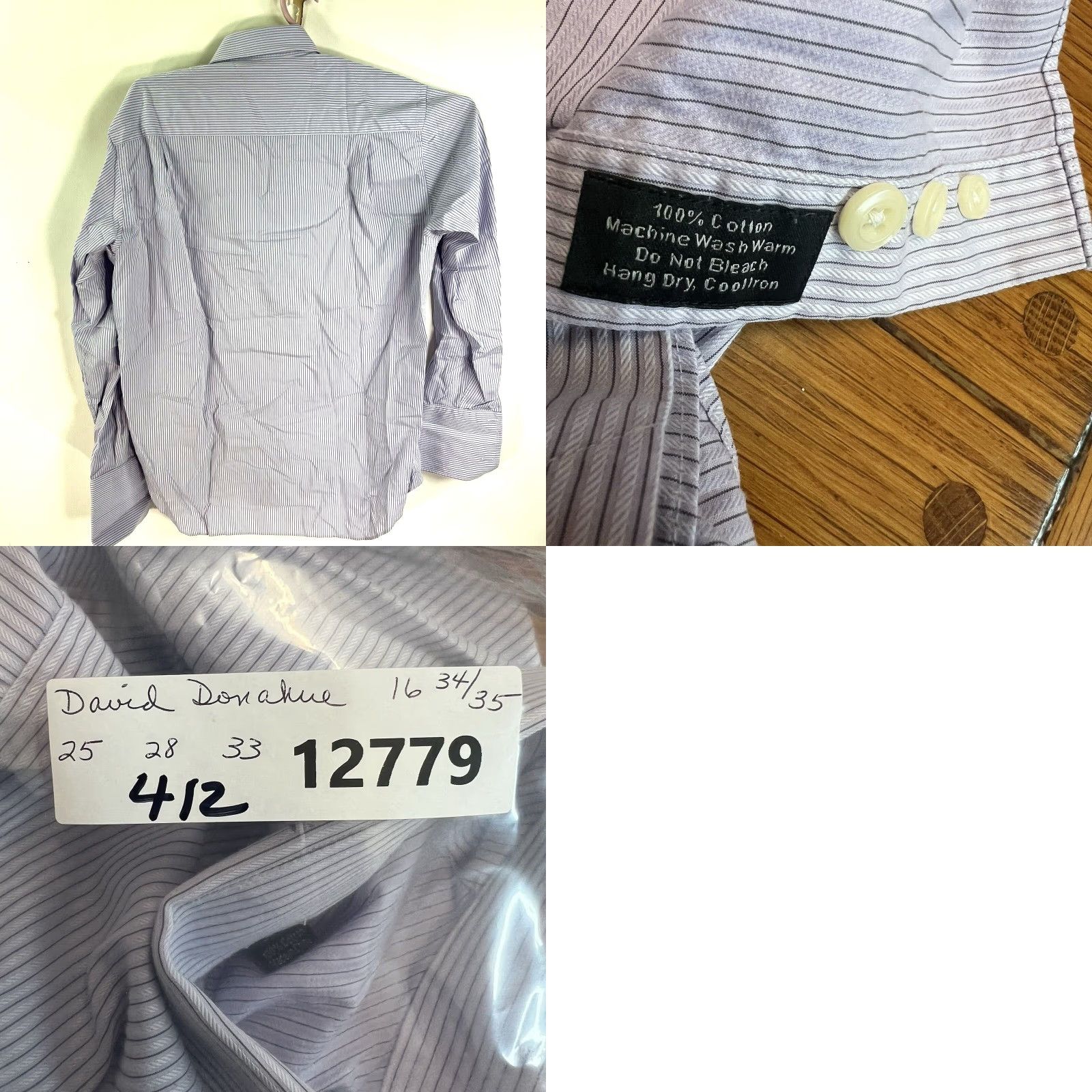 David Donahue David Donahue Button-Up Shirt Mens Size 16 Blue Striped Long Sleeve Collared Cotton Classic Fit Regular Men’s Shirt Size US L / EU 52-54 / 3 - 8 Thumbnail