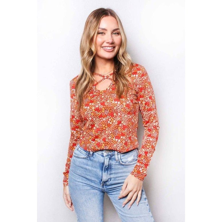 Other Floral Long Sleeve Crisscross Neck Top For Women XL Size XL / US 12-14 / IT 48-50 - 4 Thumbnail