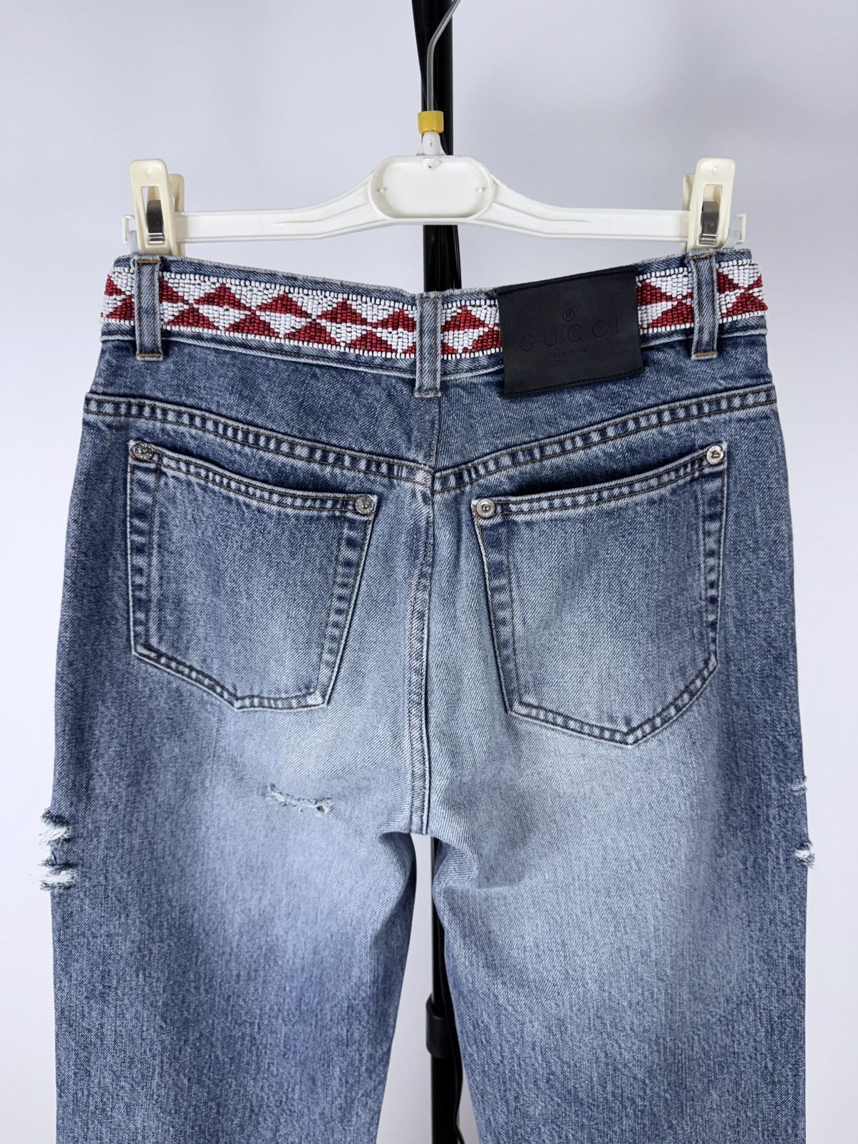 Gucci S/S 1999 Distressed Aztec Beaded Denim Jeans Size US 28 / EU 44 - 8 Thumbnail