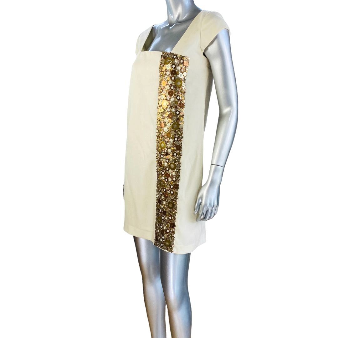 Other Foley & Corina Cream Mini Dress W/ Gold Sequin & Bead Embell Size S / US 4 / IT 40 - 4 Thumbnail