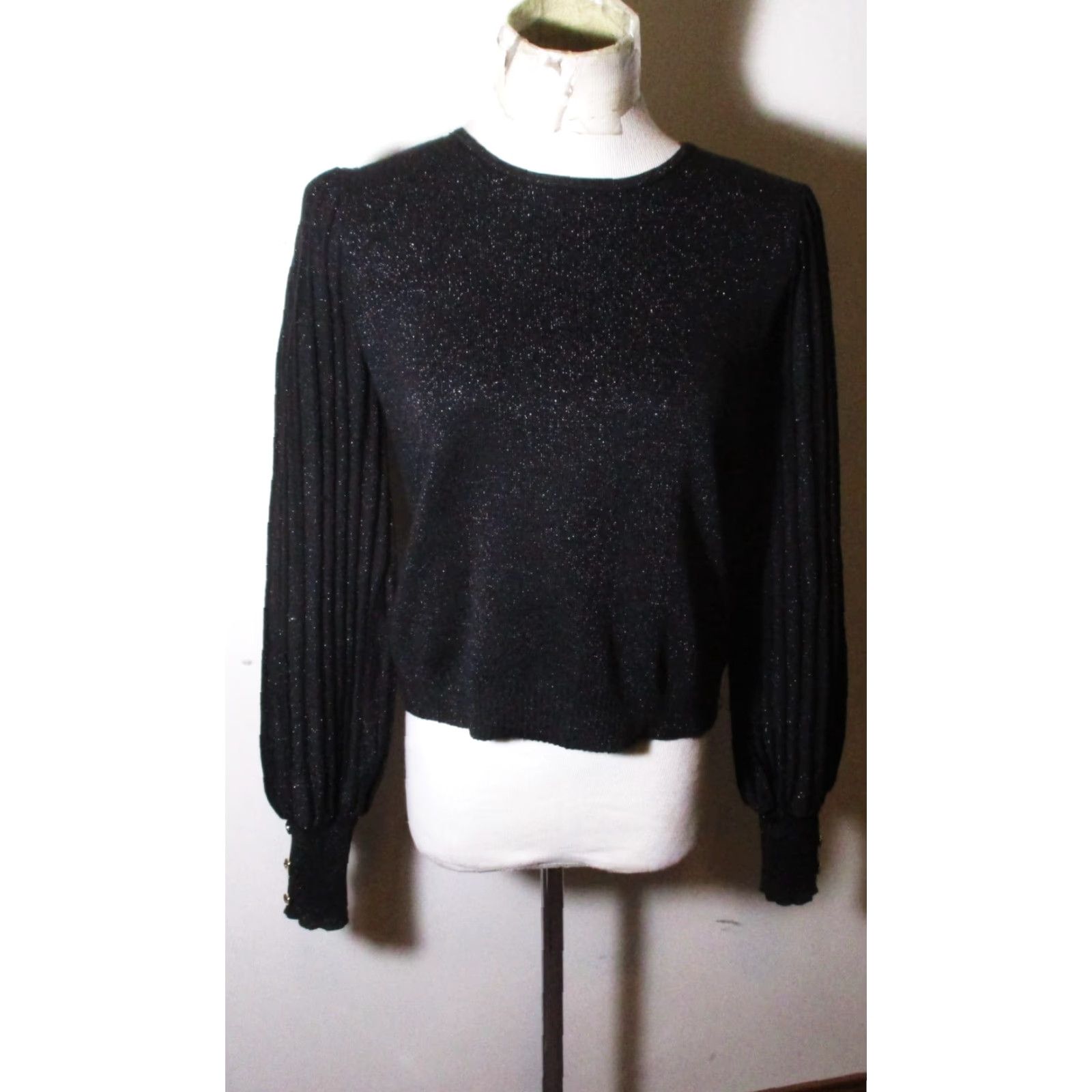 Nanette Lepore NANETTE LEPORE Black Lurex Heavy Knit Long Sleeve Top Women's M Blouse Size M / US 6-8 / IT 42-44 - 2 Thumbnail