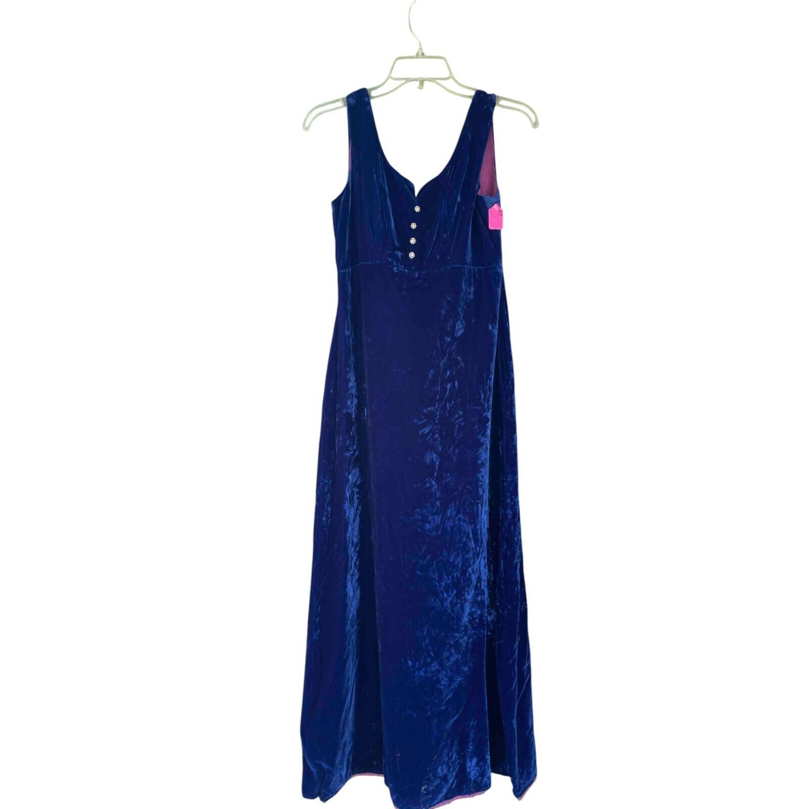 Other 1970's Vintage ILGWU Crushed Velvet Sleeveless Blue Dress Size XS / US 0-2 / IT 36-38 - 6 Thumbnail