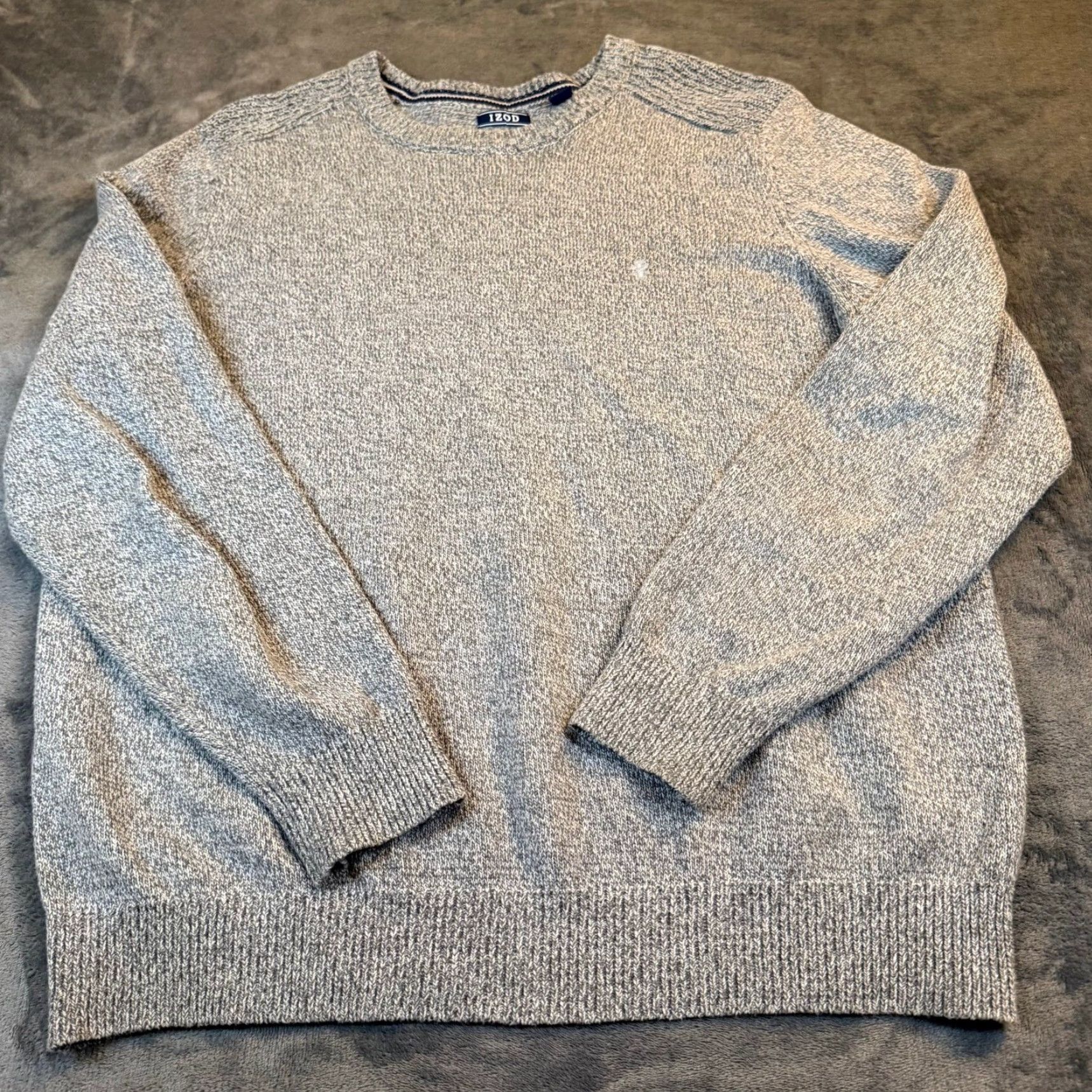 Izod VINTAGE IZOD Grey Marl Cotton Blend Crewneck Sweater Ribbed Trim Embroidered Logo Mens Large Size US L / EU 52-54 / 3 - 2 Thumbnail