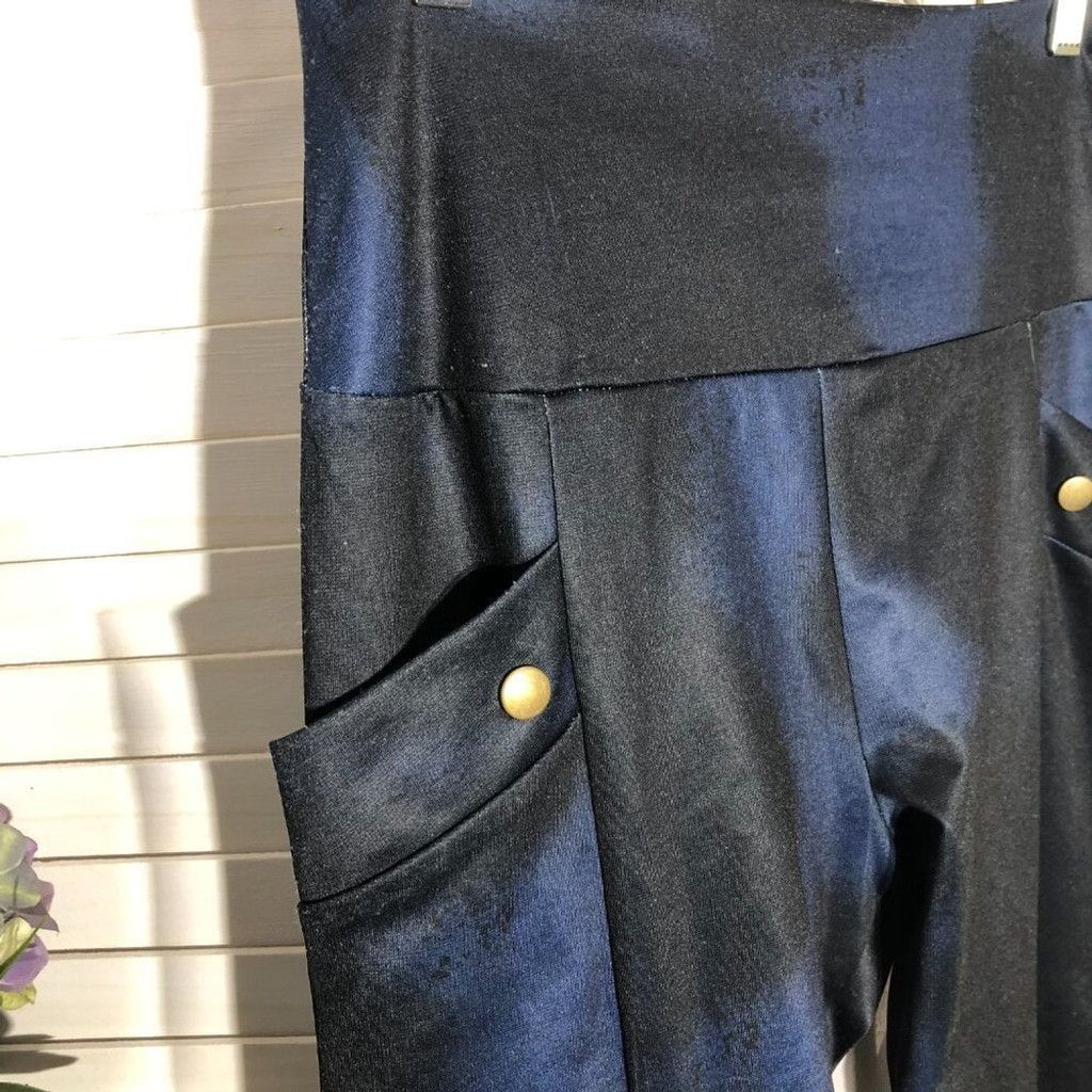 Vintage Y2K style punk goth leggings snap buttons blue black Sz M Size 24" / US 00 / IT 34 - 3 Thumbnail