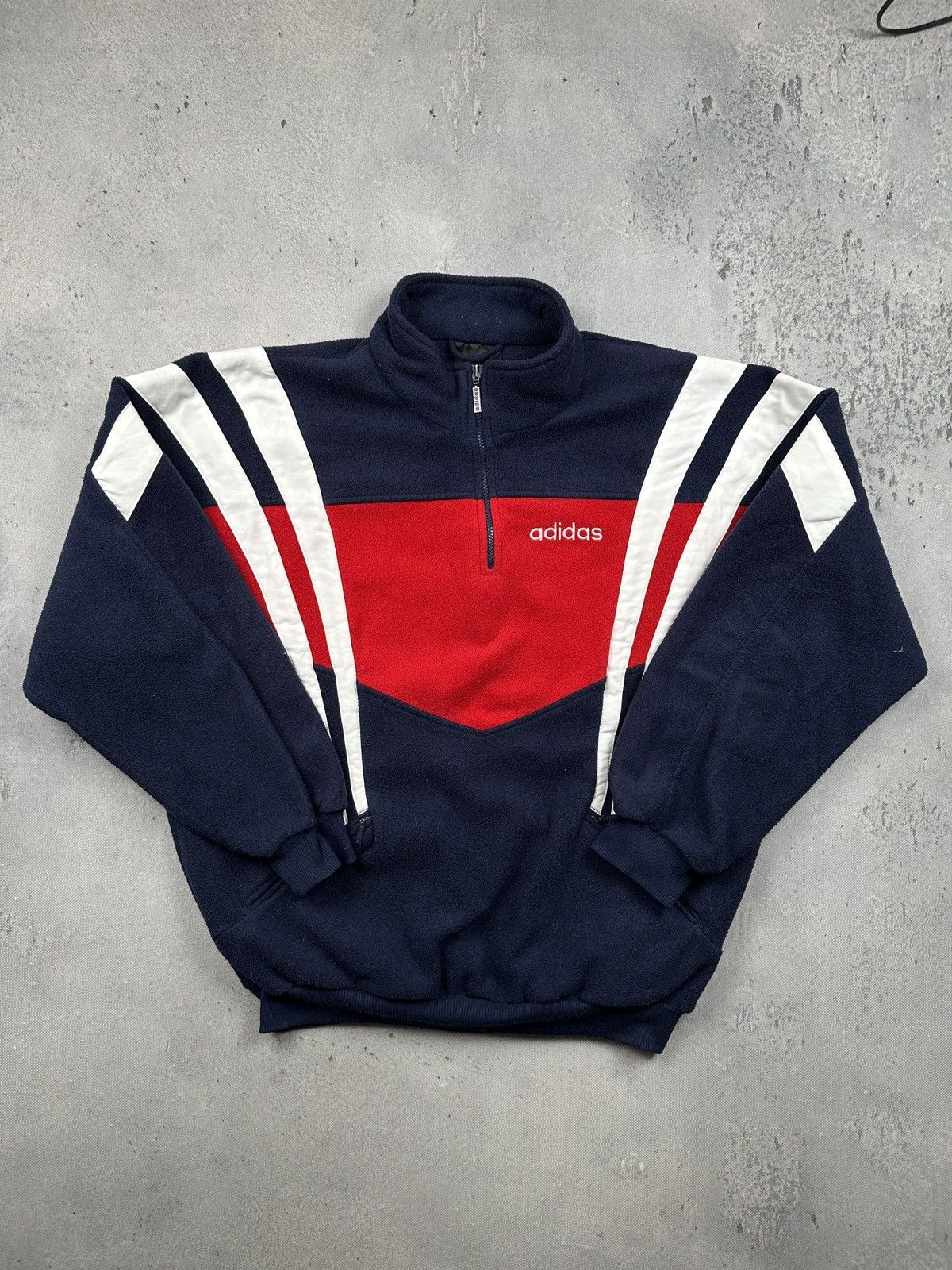 Adidas Vintage Adidas Polar Teddy Fleece Sweater Stripes Zipper 80s Size US L / EU 52-54 / 3 - 1 Thumbnail