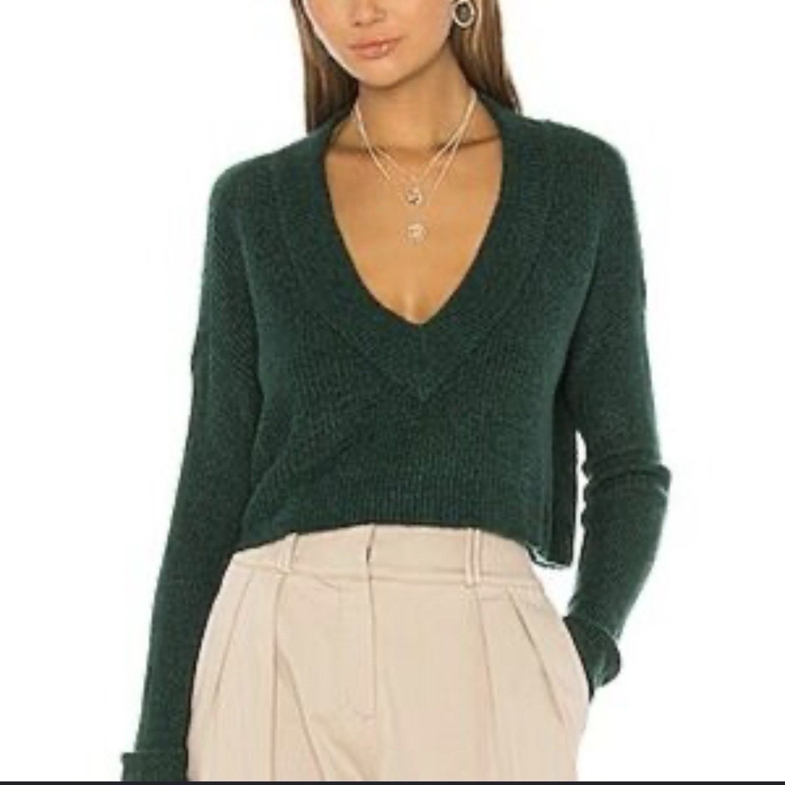 Other NWT L'Academie cropped Green V Neck Sweater Small Size S / US 4 / IT 40 - 1 Thumbnail