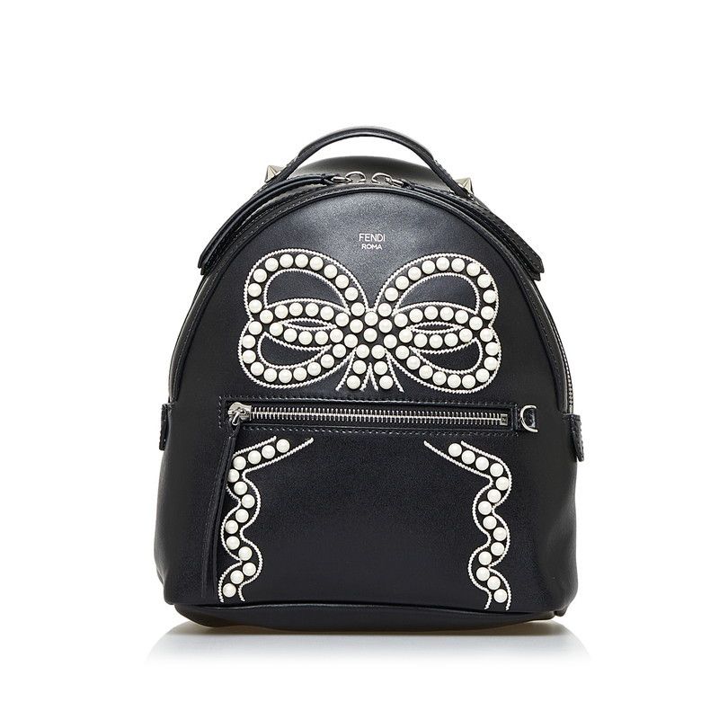 image of Fendi Pearl Backpack Black Leather, Women's
