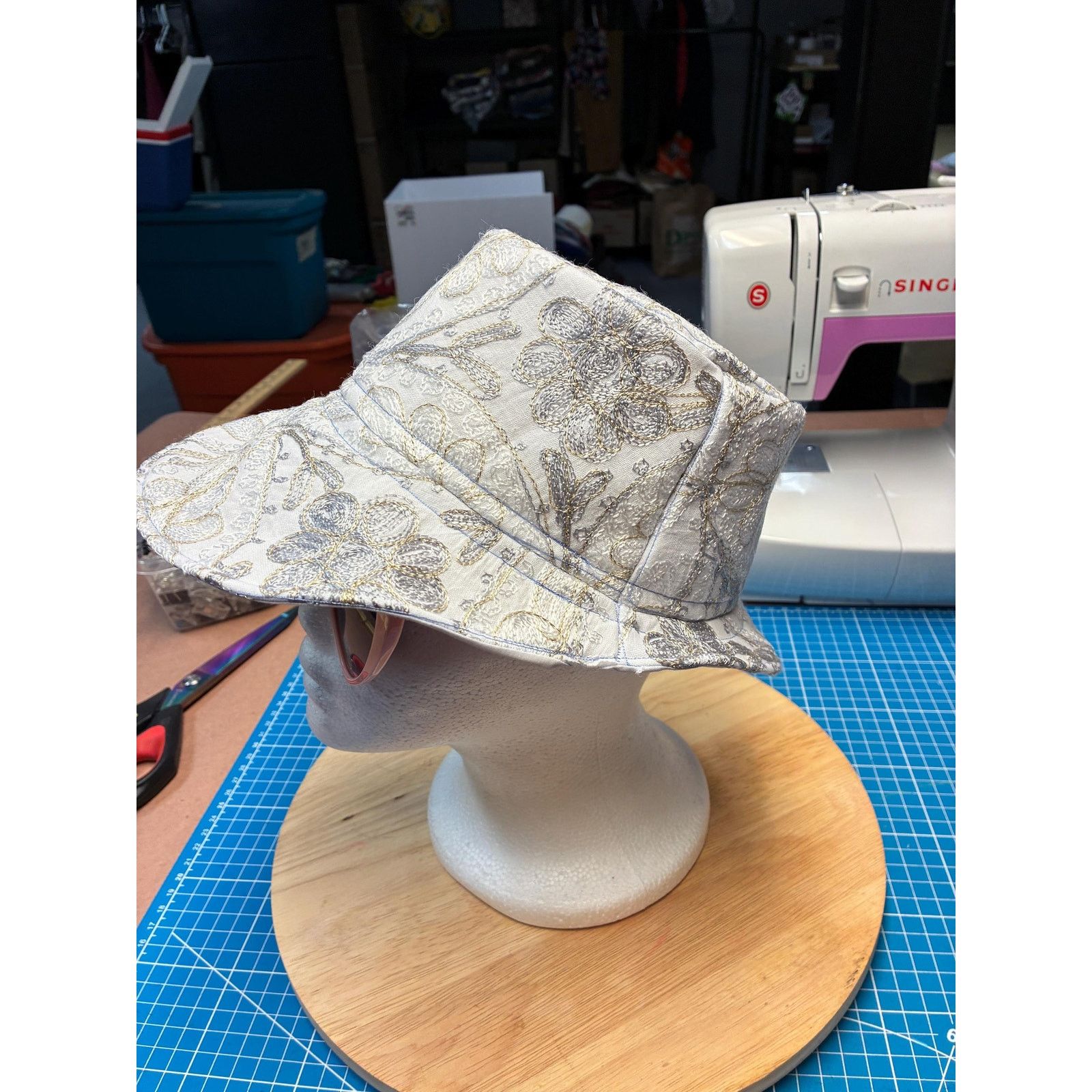 Other Upcycled Metallic Floral Bucket Hat – White Felt, Size Small Size ONE SIZE - 1 Thumbnail