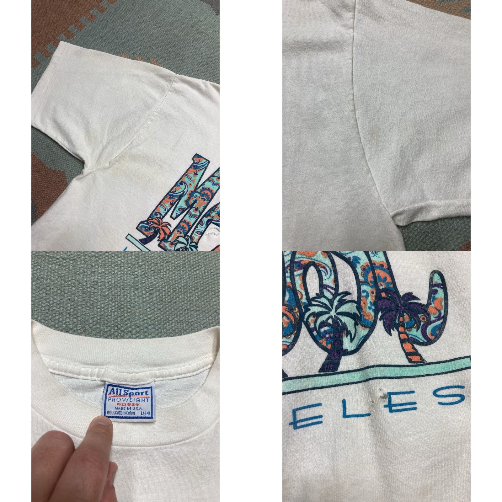 Vintage VINTAGE 90s t shirt Melrose California Los Angeles paisley distressed large Shirt Mens L White Paisley California 90s T-Shirt All Sport Angel Size US L / EU 52-54 / 3 - 8 Thumbnail